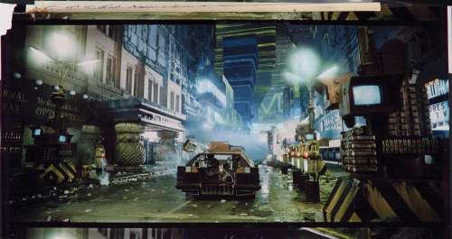 Lot 670 - Frame blowup with matte painting concepts by Syd Mead from Blade Runner