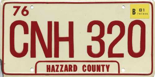 Lot 398 - ORIGINAL GENERAL LEE “HAZZARD COUNTY” LICENSE PLATE FROM THE DUKES OF HAZZARD