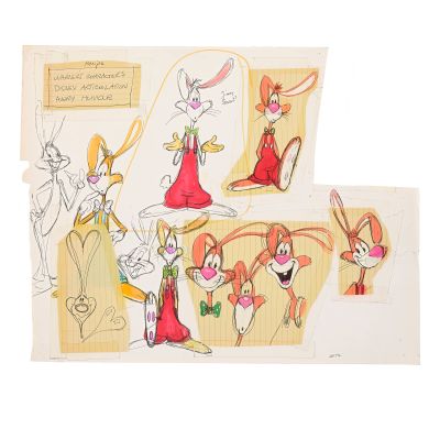 1986 Walt Disney Studios "Roger Rabbit" Original Pre-Production Early Character Concept Art from Who Framed Roger Rabbit? (1988) - Pen, Ink, Marker on Notebook and Drawing Paper - 24 x 19 - Thompson LOP, Ursa Authentic OOA | Goldin
