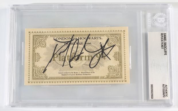 Daniel Radcliffe as Harry Potter in Harry Potter (Beckett Encapsulated) Signed Hogwarts Express Prop Replica Train Ticket | SWAU