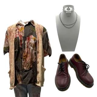 Lot 48 - Bottoms Hazel Callahan‘s Ruby Cruz Vest, Sleeveless Shirt, Zip-Front Pants, Necklace, Ring & Lace-Up Shoes