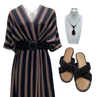 Lot 2 - American Fiction Coraline‘s Erika Alexander Maxi Dress, Necklace, Belt & Sandals