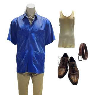 Snowpiercer Sam Roche (Played By Mike O’Malley) Screen Worn Short Sleeve, Button-Front Shirt, Tank Top, Zip-Front Pants, Belt, Scarf & Lace-Up Dress Shoes Ep 307 | VIP Fan Auctions