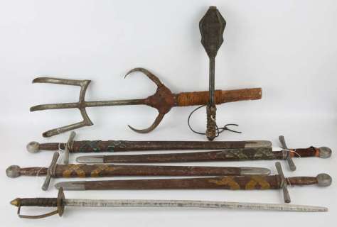 Lot 52 - Movie Props - Collection of six weapons (some metal) from various productions including Braveheart…