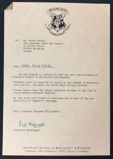 Harry Potter and the Sorcerer’s Stone (2001) - Harry Potter’s Hogwarts Acceptance Letter With Metal | Hanlin Auction Service