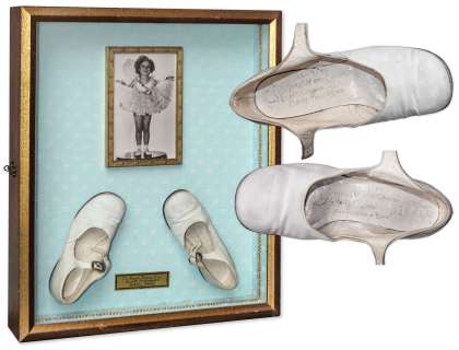 Shirley Temple Twice-Signed Original Dancing Shoes Worn in the Films "Baby Takes a Bow" and "Stand Up And Cheer" -- Temple Signs Each Shoe | Nate Sanders