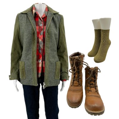 Lot 67: Eternity Joan (Elizabeth Olsen) Screen Worn Jacket, Boots, Shirt, Jeans & Socks Ch Multiple Sc Multiple | VIP Fan Auctions