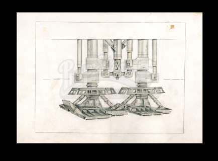Harry Lange Auction | Hand-Drawn Coloured Star Ship Undercarriage | Propstore