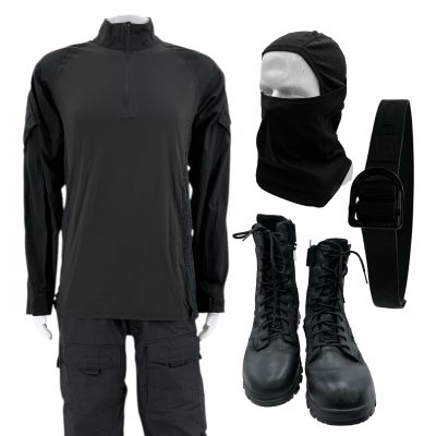 Lot 13: Mercy Front Gate Guard Screen Worn Long Sleeve Shirt, Pants, Belt, Balaclava & Boots Ch 1 Sc Multiple | VIP Fan Auctions