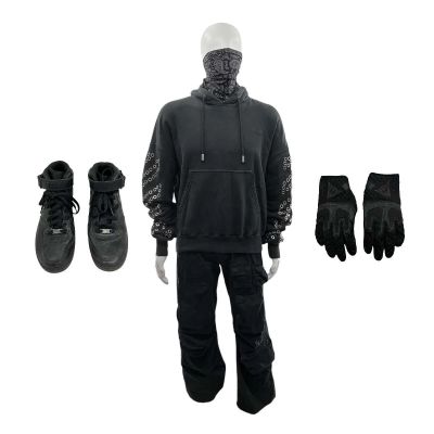 Crime 101 Ormon Screen Worn Hoodie, Pants, Sneakers, Bandana & Gloves Ch 2 Sc 74-77 | VIP Fan Auctions