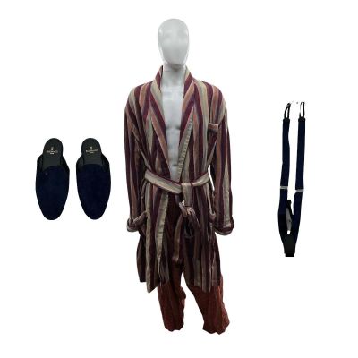 Lot 75: Marty Supreme Christopher Galanis Screen Worn Robe, Pajama Pants, Suspenders & Slippers Ch 2 Sc 142 | VIP Fan Auctions