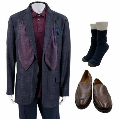 Lot #41: Poker Face Season 2 Jeffrey (Richard Kind) Screen Worn Suit Jacket, Shirt, Pants, Socks, Dress Shoes, Cravat & Pocket Square Ch 1 Sc 1, 3 Ep 203