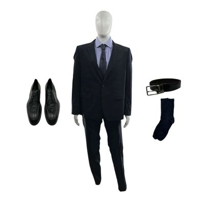 Tom Clancy’s Jack Ryan Ghost War Jack Ryan Screen Worn Stunt Double 2 Piece Suit, Button-Up Shirt, Belt, Tie, Dress Shoes & Socks Ch 3 Clean | VIP Fan Auctions