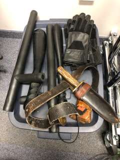 "Superhero Show" Hero and Stunt content - includes leather sheath w/knife/group of 4 batons/2 pairs | Direct Liquidation