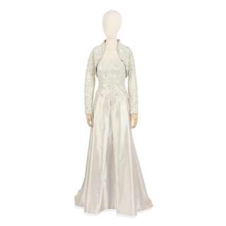 The Crown - Lot 100 - Emma Corrin (as Princess Diana): A full length satin ballgown and bolero jacket Season 4, Episode 10, ‘War‘