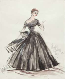 Bette Davis "Margo" Costume Sketch by Edith Head for All About Eve (TCF, 1950). | Heritage