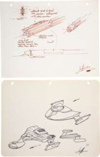 Matt Jefferies (2) Drawings of a Klingon Ship and Tech Sketch from Star Trek: The Original Series (Paramount TV, 1966-1969). (Total: 2 Items) | Heritage