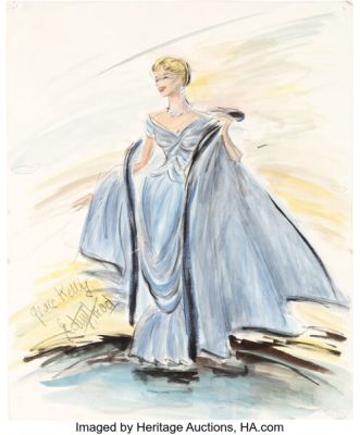 To Catch a Thief (Paramount, 1955), Grace Kelly "Frances Stevens" Blue Gown Costume Sketch by Edith Head. | Heritage
