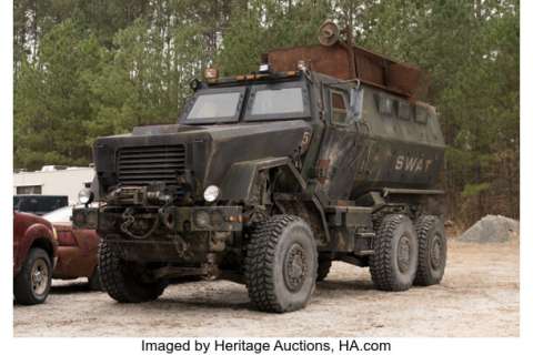 Althea Szewczyk-Przygocki (Maggie Grace), Mine Resistant Ambush Protected (MRAP) Vehicle from Fear the Walking Dead (AMC 2015-2023, Seasons 4-8).