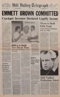 Prop Hill Valley Telegraph newspaper featuring "EMMETT BROWN COMMITTED" from Back to the Future II | Profiles in History