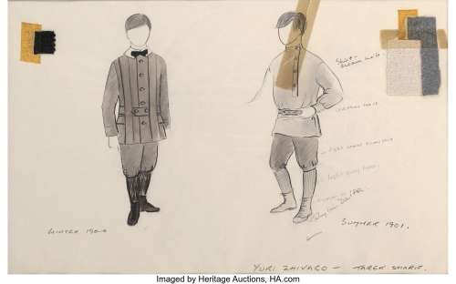 Tarek Sharif "8-year old Yuri" and Mercedes Ruiz "7-year old Tonya" (2) costume sketches by Phyllis Dalton for Doctor Zhivago...