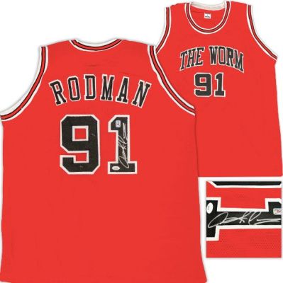 Double Team - NBA - Dennis Rodman - Autograph - Red Custom Basketball Jersey - With COA | Catawiki