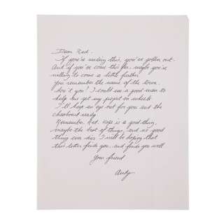 THE SHAWSHANK REDEMPTION (1994) - Lot 325 - Andy Dufresne‘s (Tim Robbins) Letter to Ellis "Red" Redding (Morgan Freeman)