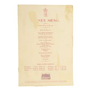 The Grand Budapest Hotel (2014) | Dinner Menu with Shoe Shiner’s (Dar Ronge) Signage on Reverse | Propstore
