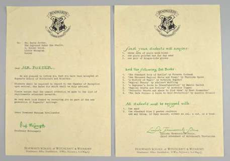 Harry Potter and The Philosophers Stone (2001) - A prop production made, two page acceptance letter… | Ewbank’s