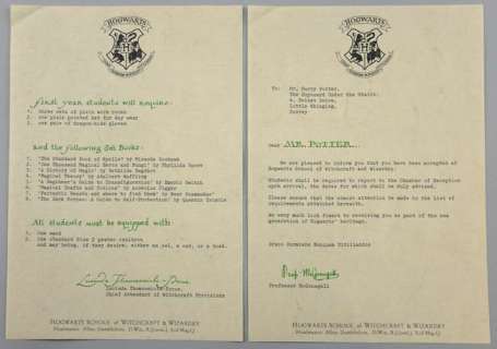 Harry Potter and The Philosophers Stone (2001) - A prop production made, two page acceptance letter… | Ewbank’s