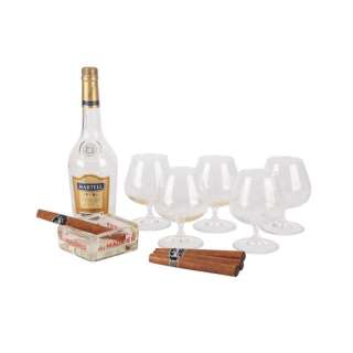 Monty Python Live (Mostly) | Brandy Bottle, Four Cigars, Ashtray and Five Glasses | Propstore