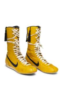 Lot 80 - SYLVESTER STALLONE "ROCKY BALBOA" NIKE BOXING BOOTS FROM "ROCKY III" (YELLOW) (WITH DVD)