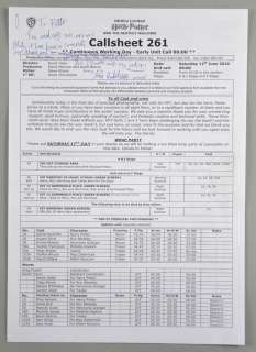 Harry Potter and The Deathly Hallows (2010) - Callsheet 261 from the final day of principal… | Ewbank’s