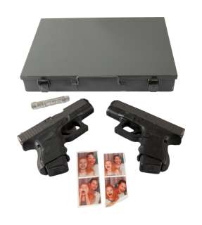 Lot 1157 - BLACK WIDOW: SCARLETT JOHANSSON "NATASHA ROMANOFF" AND FLORENCE PUGH "YELENA BELOVA" DUAL GLOCK 26 GUN PROPS (WITH DVD)