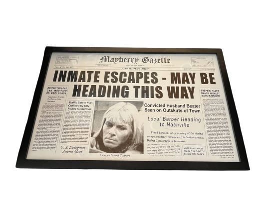 Lot 130 - Framed Newspaper Prop from The Andy Griffith Show | Other auctions