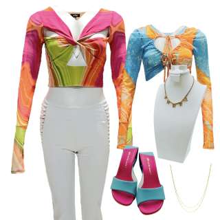 Bottoms Brittany’s Kaia Gerber Long Sleeve, V-Neck Shirt, Long Sleeve Shirt, Elastic Waist Pants, Belt, Necklace & Open-Toe, High Heel Shoes | VIP Fan Auctions