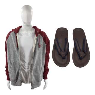 Lot #16: Saltburn Felix Catton (Jacob Elordi) Screen Worn Flip Flops, T-Shirt & Hoodie Ch 51 Sc 44 (Version 1)