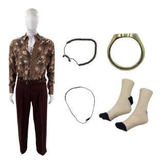 Saltburn Farleigh Start (Archie Madekwe) Screen Worn Woven Belt, Beaded Bracelet, Thin Band Bracelet, Trousers, Signet Ring, Button-Up Shirt, Necklace, Socks & Amethyst Gem Necklace Ch 2 Sc 7-8,35pt1,46pt1 | VIP Fan Auctions