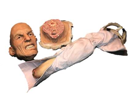 Lot 128 - The Strain - Thomas Eichorst burnt arm, fire face mask and neck appliance make up props
