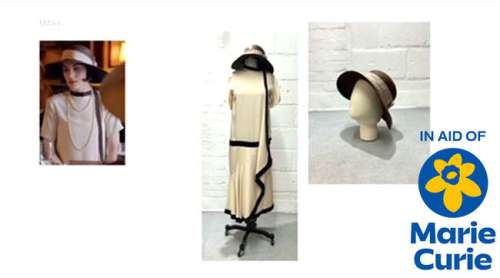 DOWNTON ABBEY Original costume. A champagne satin day dress with hat worn by Michelle Dockery as… | Ewbank’s