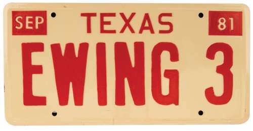 Lot 150 - Larry Hagman "J.R. Ewing" prop license plate from Dallas.