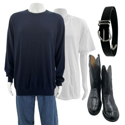 The Smashing Machine Mark Kerr (Dwayne Johnson) Screen Worn Sweater, T-Shirt, Jeans, Belt & Boots Ch 24 Sc 73 | VIP Fan Auctions