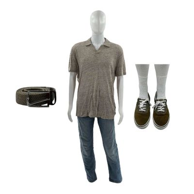 Lot 15: All of You Simon (Brett Goldstein) Screen Worn Belt, Sneakers, Jeans, Shirt & Socks Ch 16 Sc 51 | VIP Fan Auctions