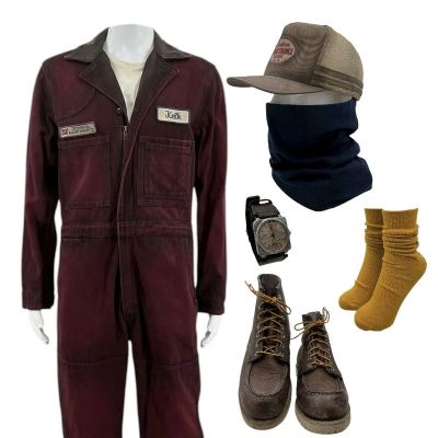 Play Dirty Parker Screen Worn Stunt Double Coveralls, T-Shirt, Neck Gaiter, Hat, Socks, Watch & Boots Ch 1x Sc 7,8,9 | VIP Fan Auctions