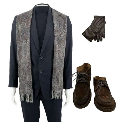 Lot 188: Play Dirty Parker Screen Worn Jacket, Sweater, Pants, Gloves, Scarf & Shoes Ch 13 Sc R211 | VIP Fan Auctions