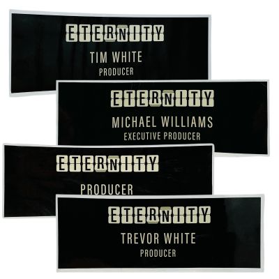 Lot 25: Eternity Production Used Producer, Michael Williams, Trevor White & Tim White Chairback Nameplate Set | VIP Fan Auctions