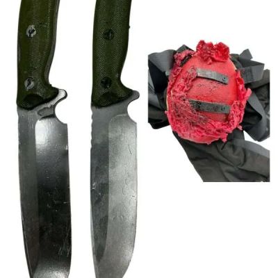 Lot 53: Onslaught Crybaby Stunt Double Skull Piece & (2) Rubber & Plastic Knives | VIP Fan Auctions