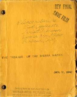 Lot 602 - Treasure of the Sierra Madre shooting script