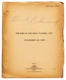 Script from the 1956 Film ’’The Man in the Gray Flannel Suit’’, Written by Academy Award Nominated Screenwriter Nunnally Johnson | Nate Sanders