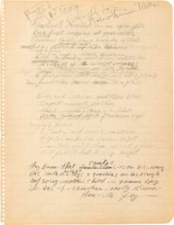 Robert Wells Handwritten Working Lyrics Manuscript for "The Christmas Song" ("Chestnuts Roasting on an Open Fire"). | Heritage